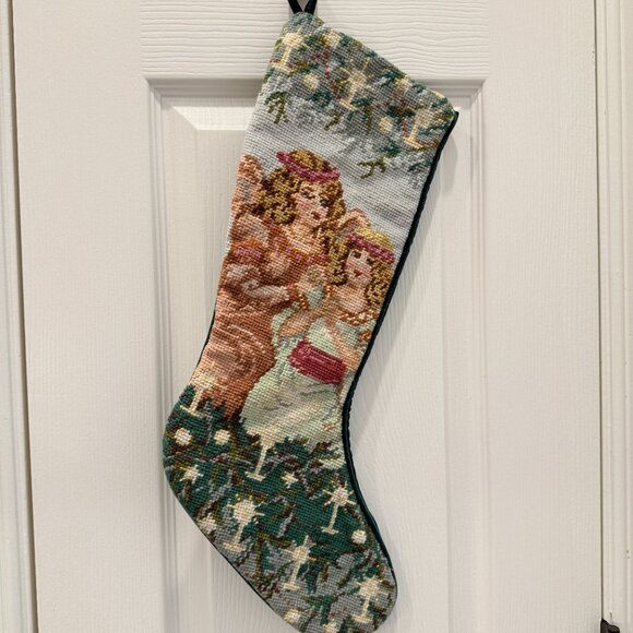 🎄3/$20‼️Vintage Wool Needlepoint Angel Christmas Stocking - Picture 3 of 11